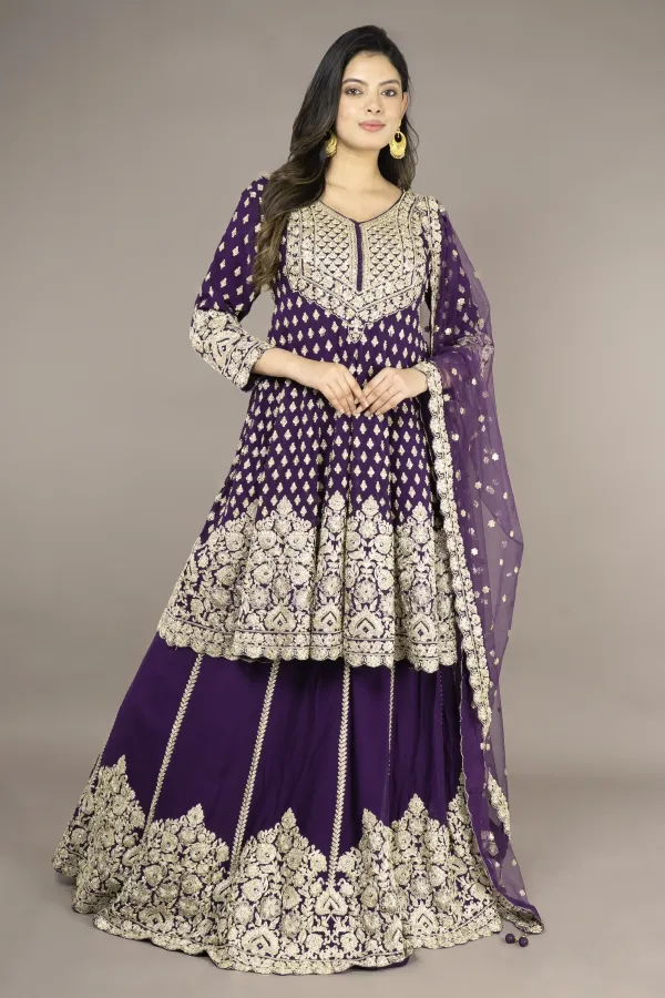 Purple Paplom Suit With Skirt